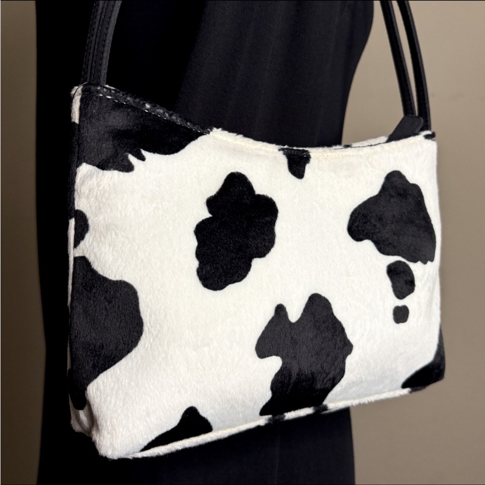 Esprit Vintage White Cow Print Faux Fur Purse Shoulder Bag Zip Closure Rare Y2K - Picture 7 of 17